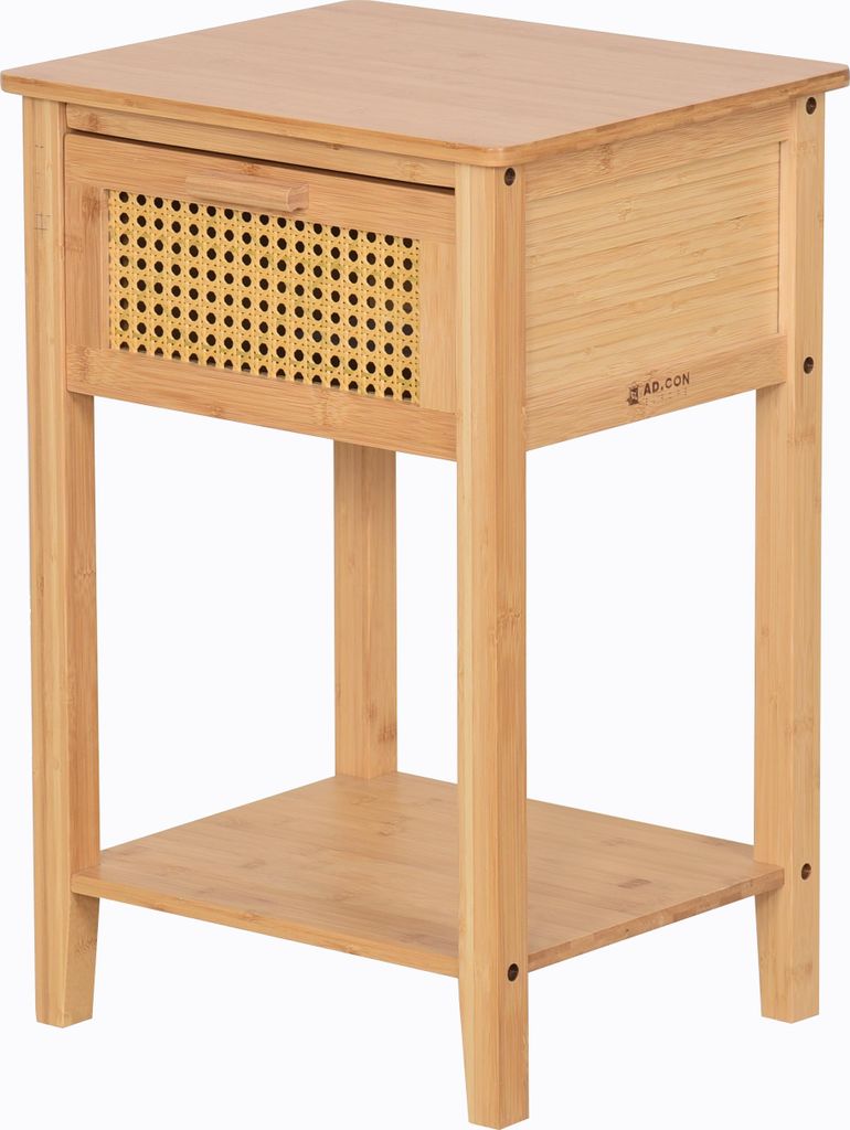 Nachttisch aus Bambus mit Schublade Beistelltisch fürs Schlafzimmer Nachtkommode mit Ablagefach Kompakter Nachtschrank 60x40x35cm Natural