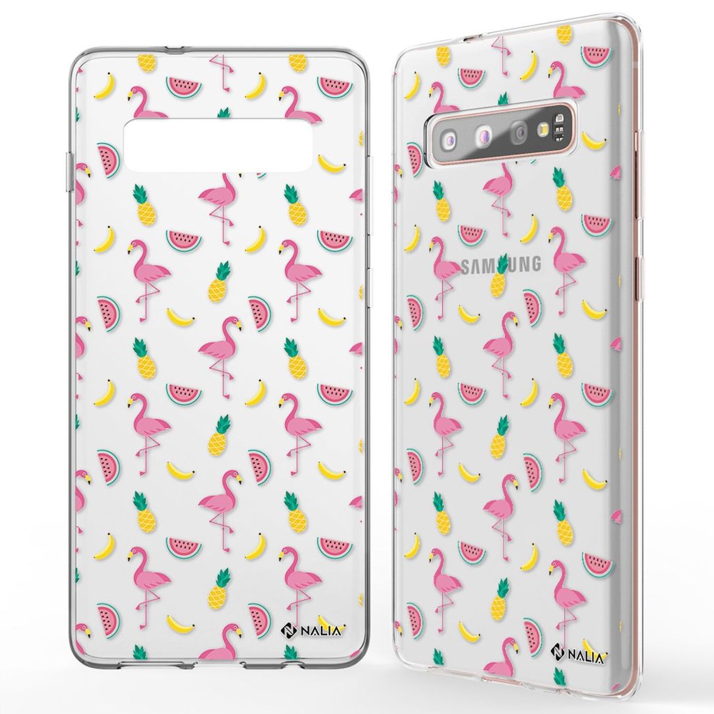 NALIA Handy Hülle für Samsung Galaxy S10 Plus, Silikon Hülle Motiv Case Cover Flamingo Party