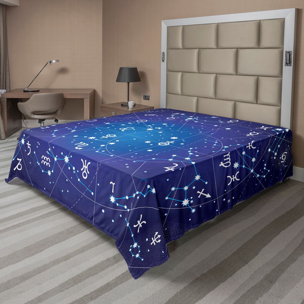 ABAKUHAUS Astrologie Bettlaken, Sternbild Und Planeten Original Collection Koordinaten Von Celestial, weiches bequemes oberes Bettlaken für ein de...