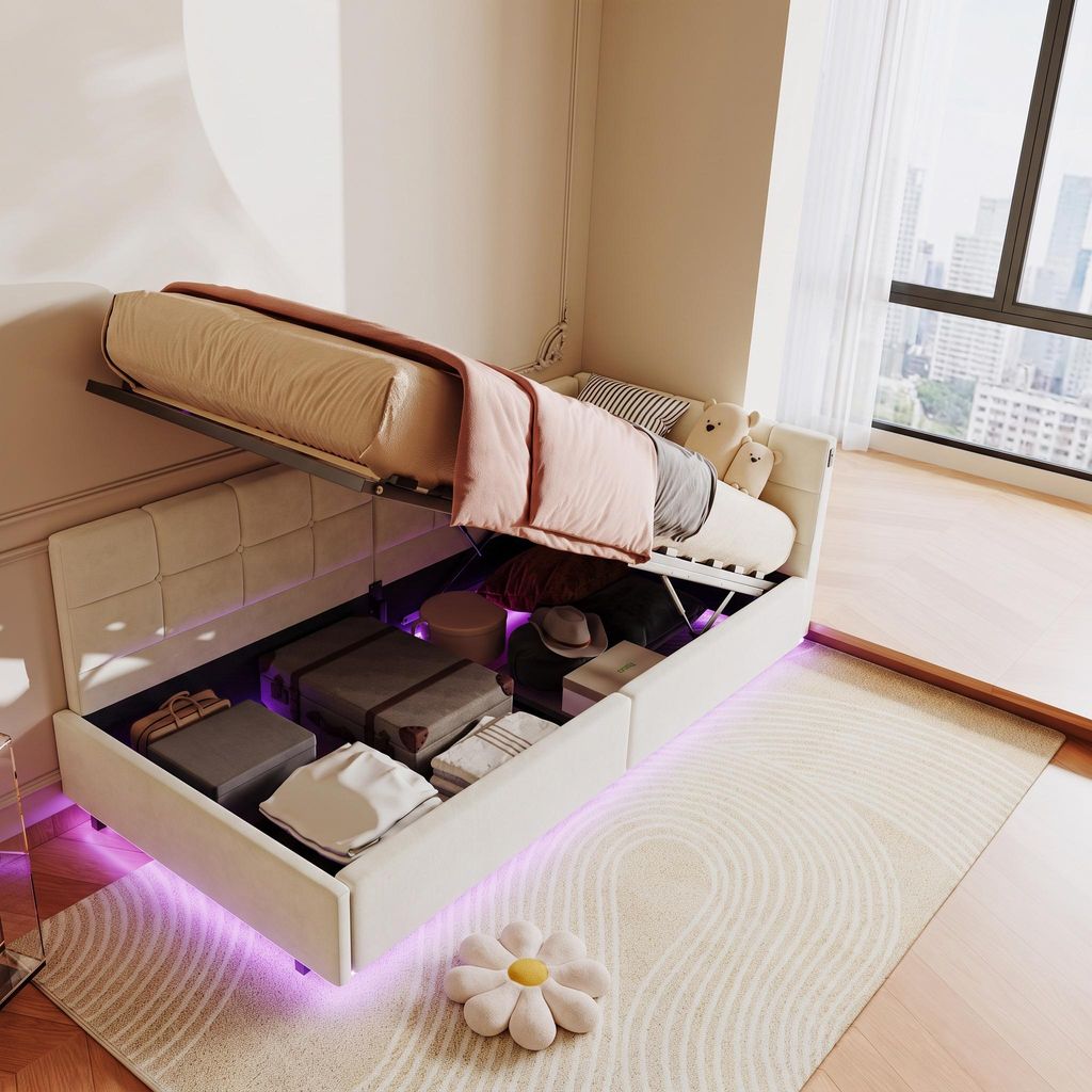 Letto con boxspring INONEFT, 90x200 cm, con LED e USB, Immagine del prodotto 