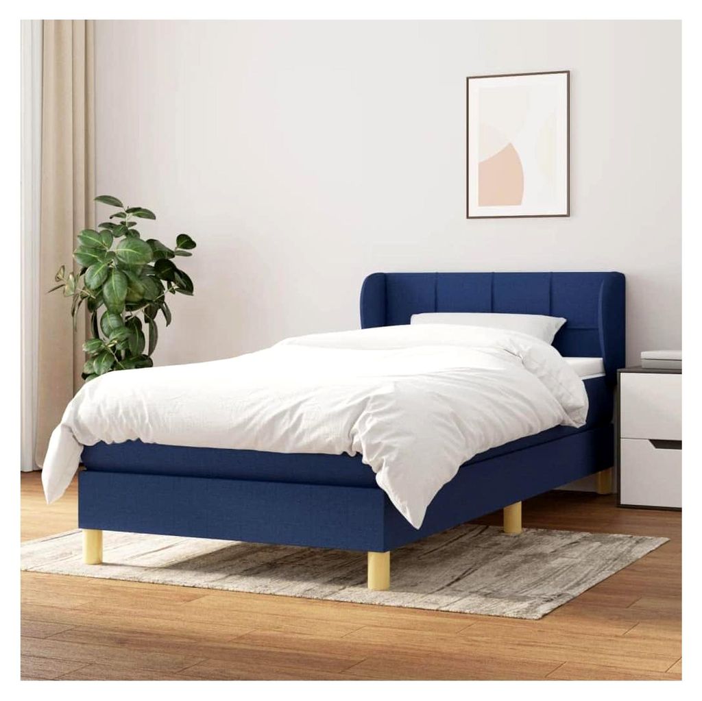 Lattenrost mit Matratze, Blau, 80 x 200 cm, Stoff, Plattformbett, mit Lattenhalter, einfache Montage, für Schlafzimmer, Erwachsene