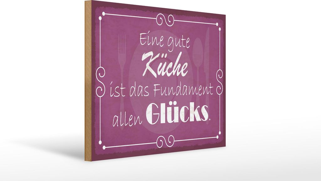 Holzschild gute Küche Fundament allen Glück, 40 x 30 cm, Holzschilder Spruch Küche