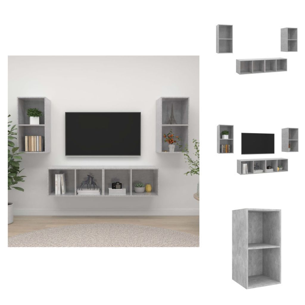 vidaXL TV-Wandschränke 4 Stk. Betongrau Holzwerkstoff -  Produktbild 