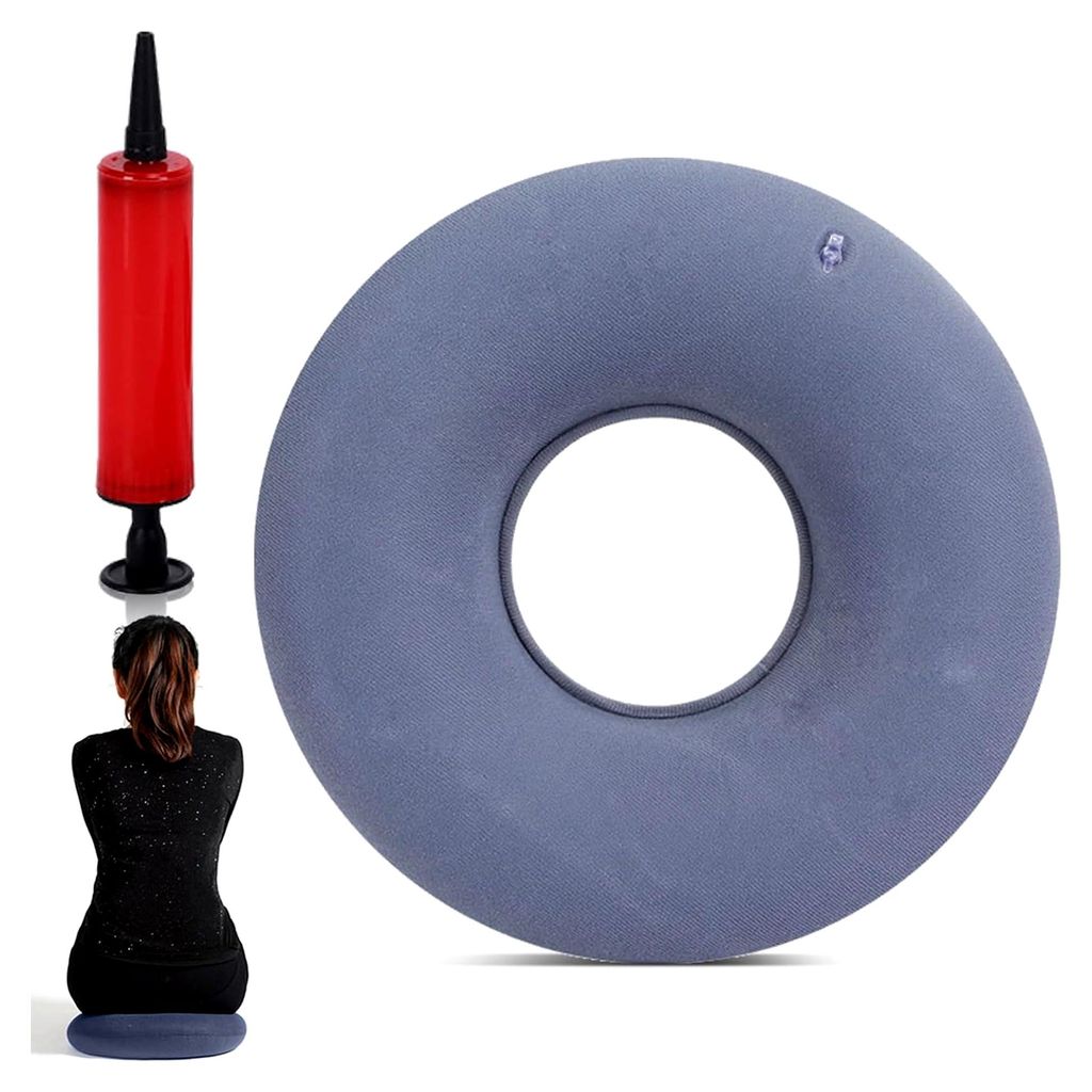 Sitzkissen für Hämorrhoiden, aufblasbares Steißbeinkissen mit Pumpe, Donutkissen für Entlastung bei Steißbeinschmerzen (Grau)