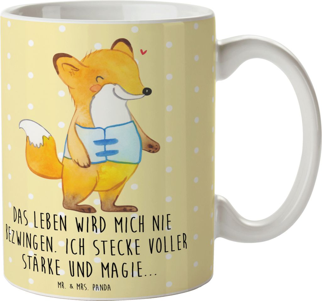 Mr. & Mrs. Panda Teetasse Fuchs Orthopädisches Korsett - Gelb Pastell - Geschenk, Trinkbecher, schöne tasse, mit Motiv, Kaffeetasse