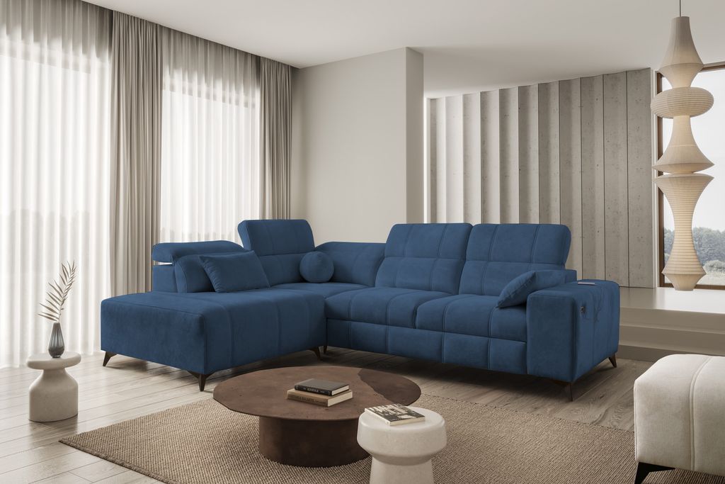 Eckcouch L-Form modern - Ecksofa DAFNE VII Links / Rechts zur Auswahl - Blau, Dunkelblau - IM Sofa