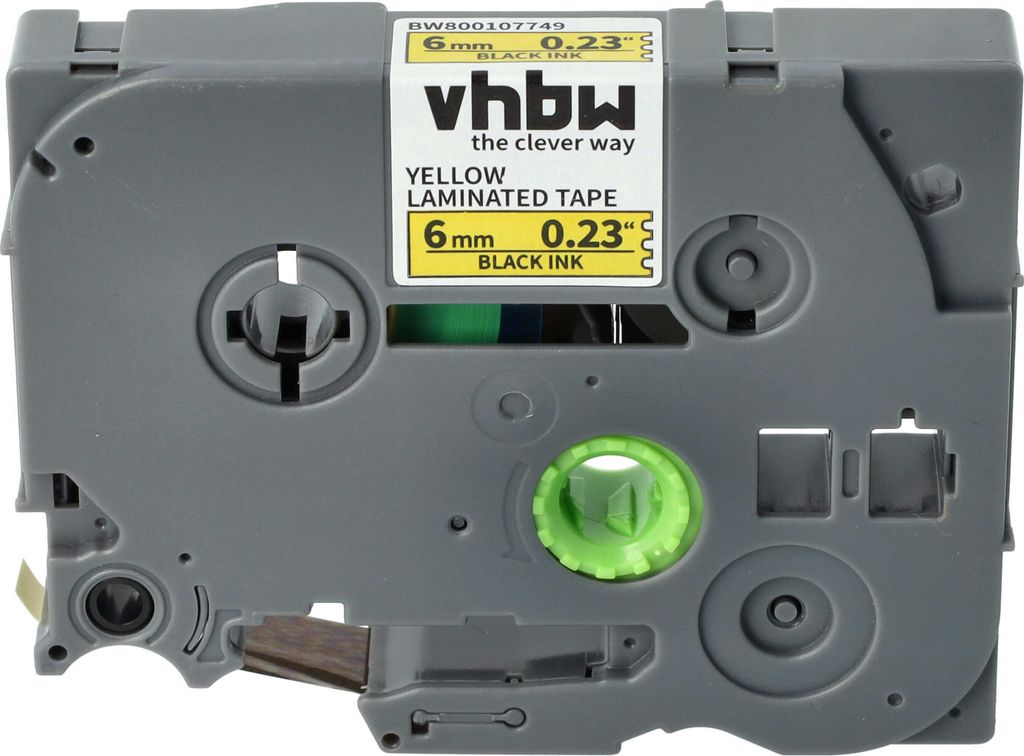 vhbw Schriftband-Kassette kompatibel mit Brother PT 2480, 300, 3600, 350, 340, 310, 500-Serie, 300-Serie Etiketten-Drucker 8m x 6mm Schwarz auf Gelb