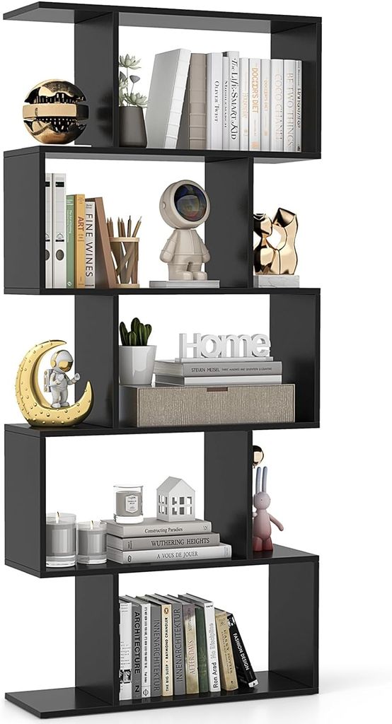 GOPLUS Bücherregal mit 5 Ebenen, Stufenregal aus Holz, Raumteiler Regal mit Kippschutz, Standregal Büroregal für Wohnzimmer, Büro, 70 x 23,5 x ...