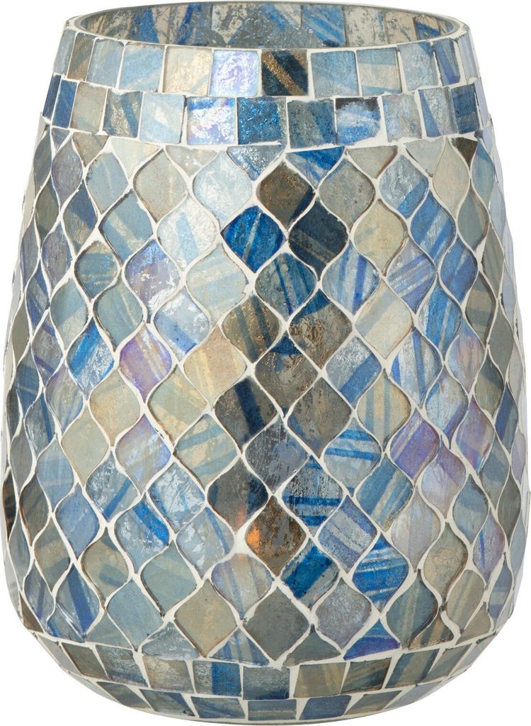 J-Line Kerzenständer Mosaik Glas Grau Blau
