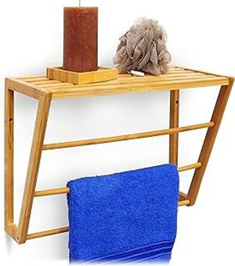 Bambus Handtuchhalter mit Regalaufbewahrung 30 x 42 x 20 cm Wand, Holz,Naturbraun