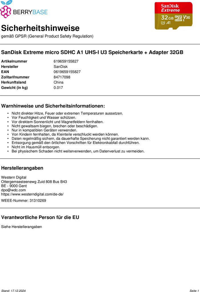 SanDisk Extreme 32 GB MicroSDHC UHS-I Class 10 Zdjęcie produktu 6