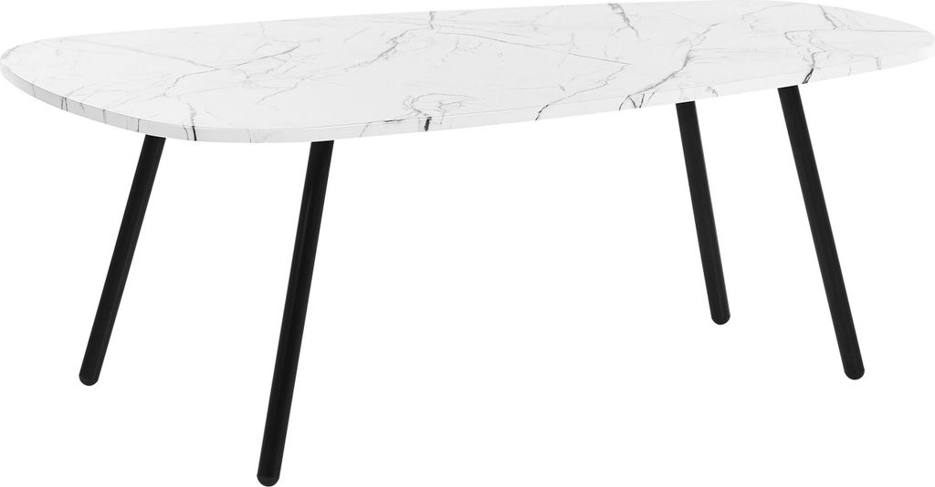 BELIANI Couchtisch Weiß MDF-Platte Marmor Optik Oval 100x60 cm mit Schwarzem Metallgestell Modern Glamour Stil Sofatisch für Wohnzimmer Salon Möbel