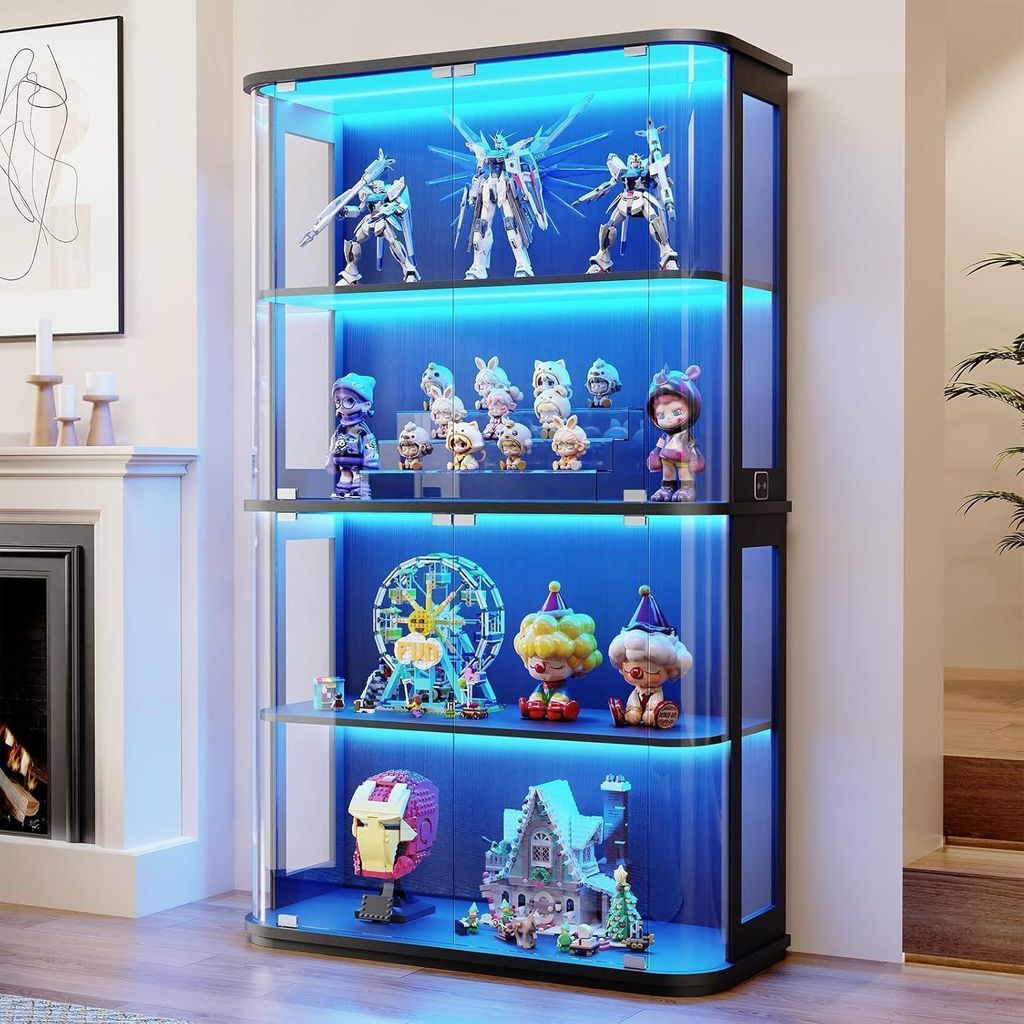 Vrijstaande glazen vitrine met gebogen glazen deur, 4 Productafbeelding 