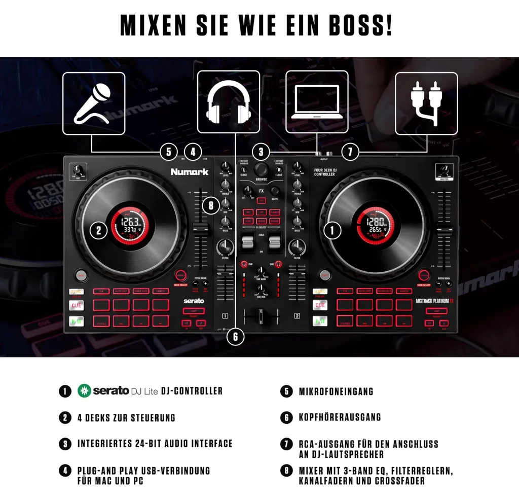 Numark Mixtrack Platinum FX - Jog Wheels 6 pouces et écrans intégrés - 6