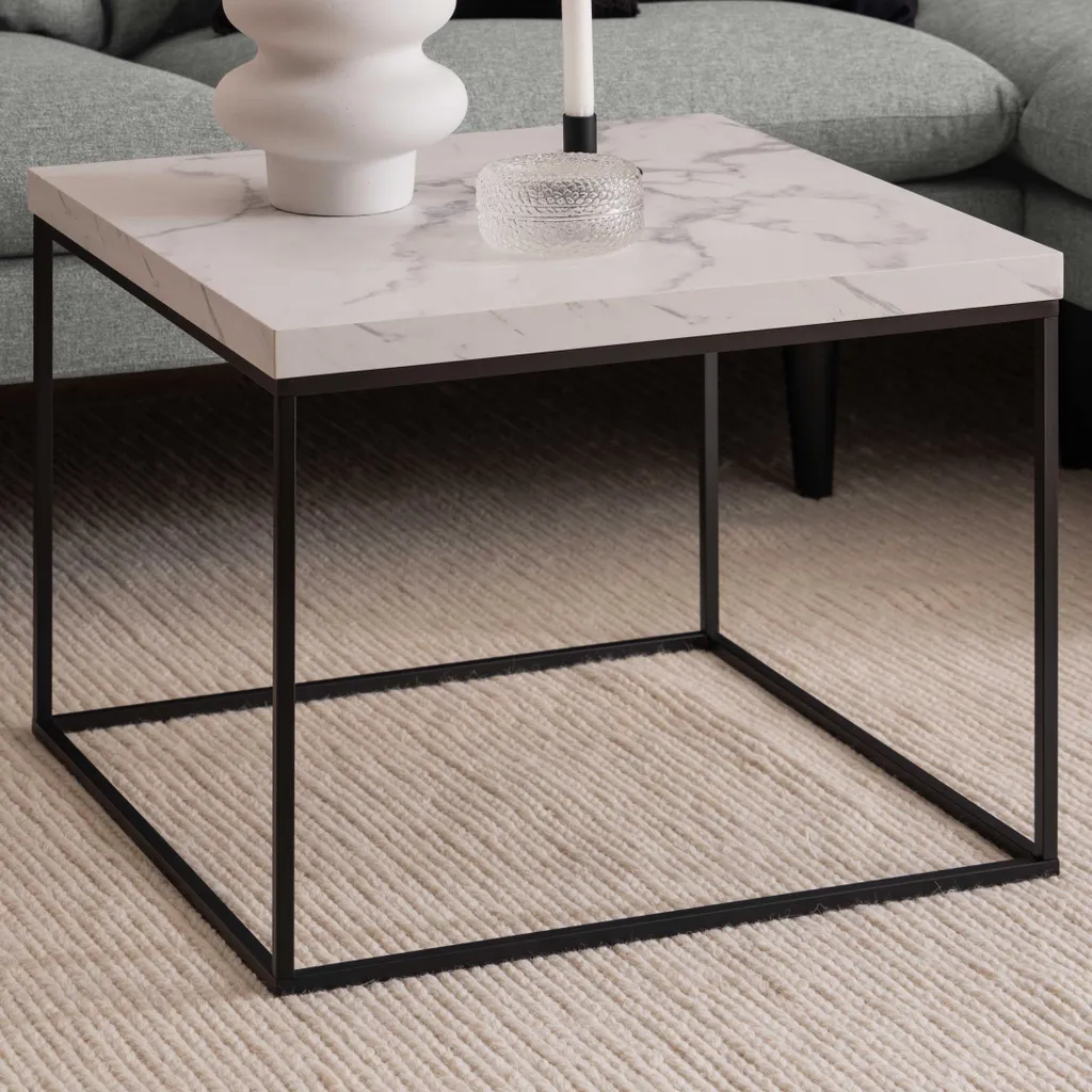 Table basse 60cm Barossa décor marbre blanc structure stable et chic - 9