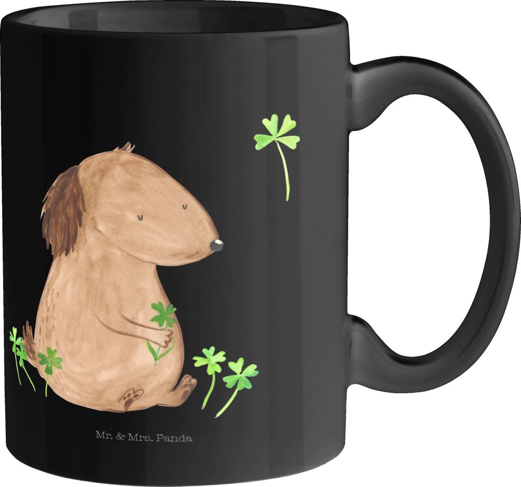 Mr. & Mrs. Panda Kaffeebecher Hund Kleeblatt - Schwarz - Geschenk, Becher, Motivation, Selbstliebe, Viel Glück, Tasse, Sprüche, Kaffeetasse, hafe...