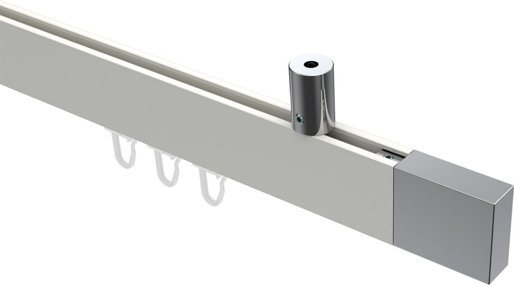 Interdeco Innenlaufstange / Gardinenstange mit Innenlauf Weiß / Chrom, Typ Sonius Lox (Quader) Deckenmontage, 14x35 mm 1-läufig, 240 cm
