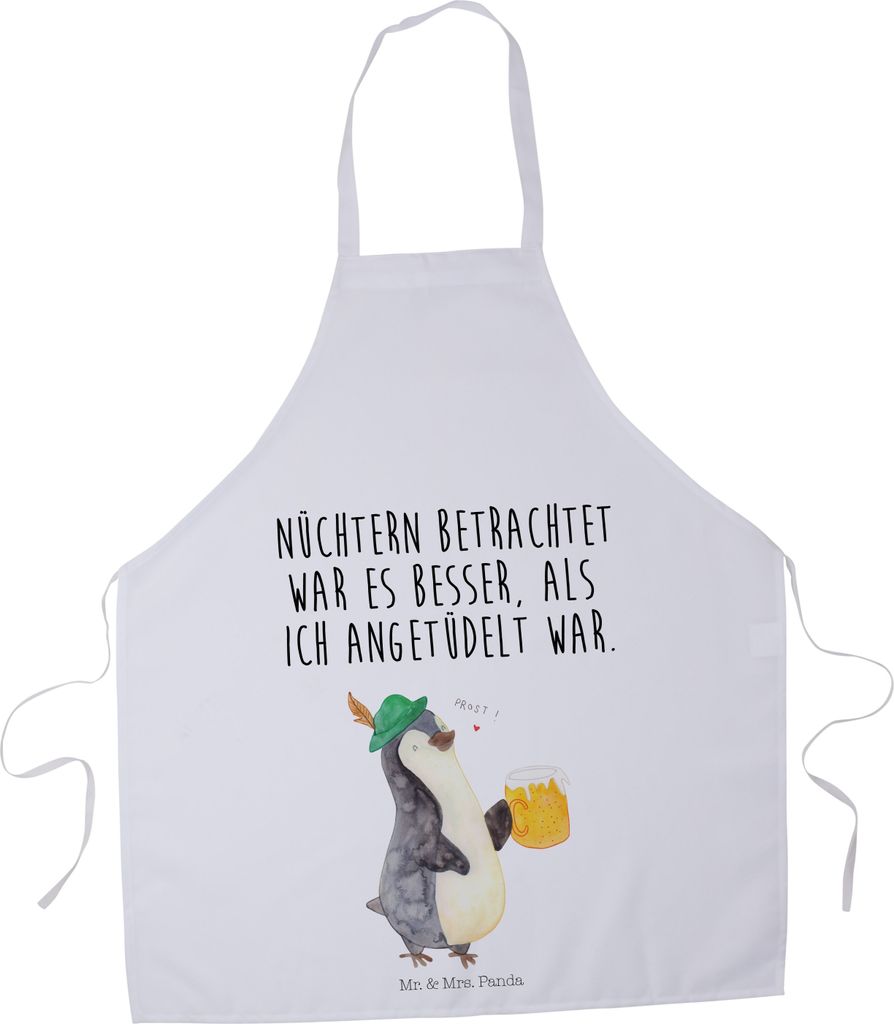 Mr. & Mrs. Panda Schürze Pinguin Bier - Weiß - Geschenk, , Beschwippst, Bäckerschürze, Grill, Angetüdelt, Grillschürze, Küchenschürze, Koch...