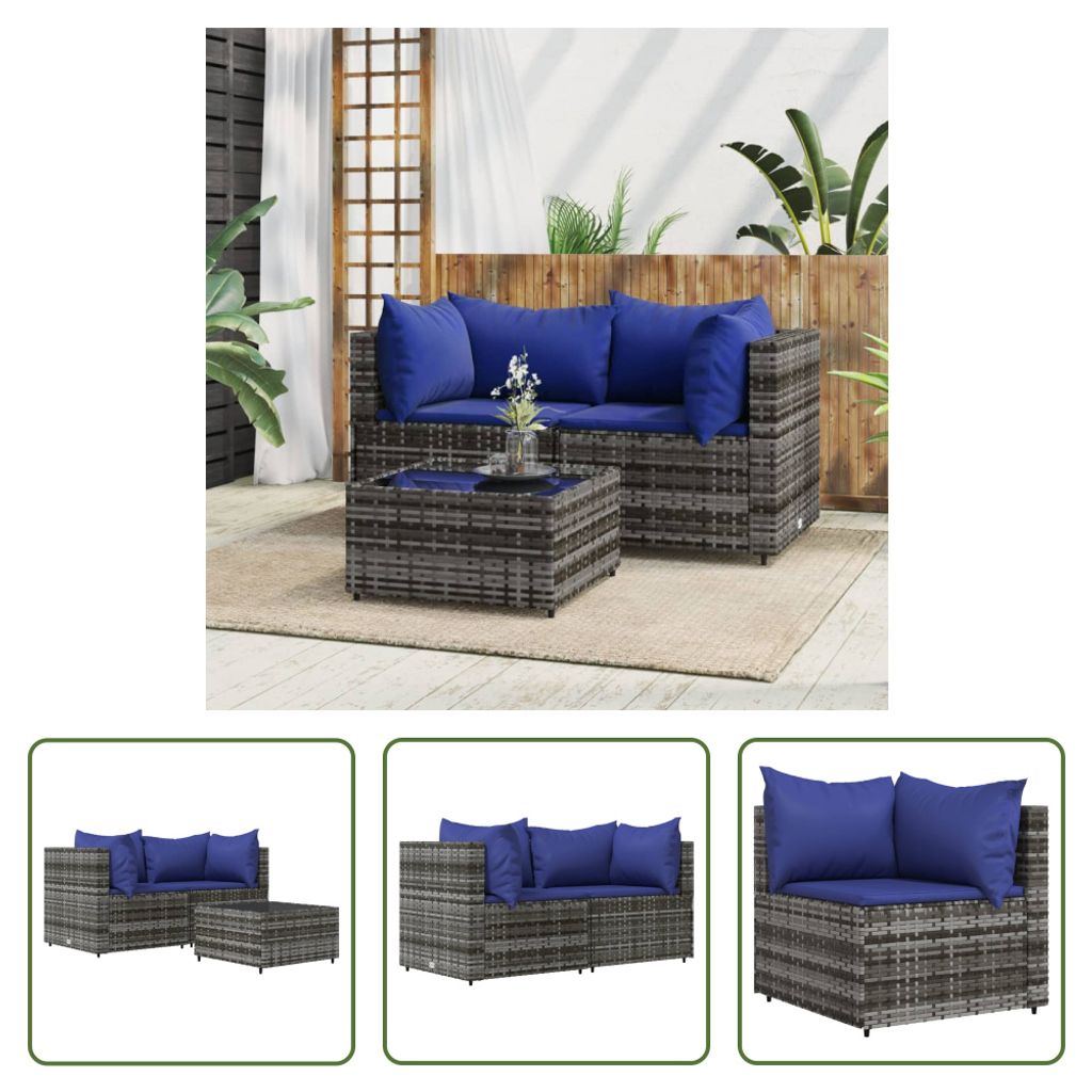 The Living Store 3-tlg. Garten-Lounge-Set mit Kissen Grau Produktbild 
