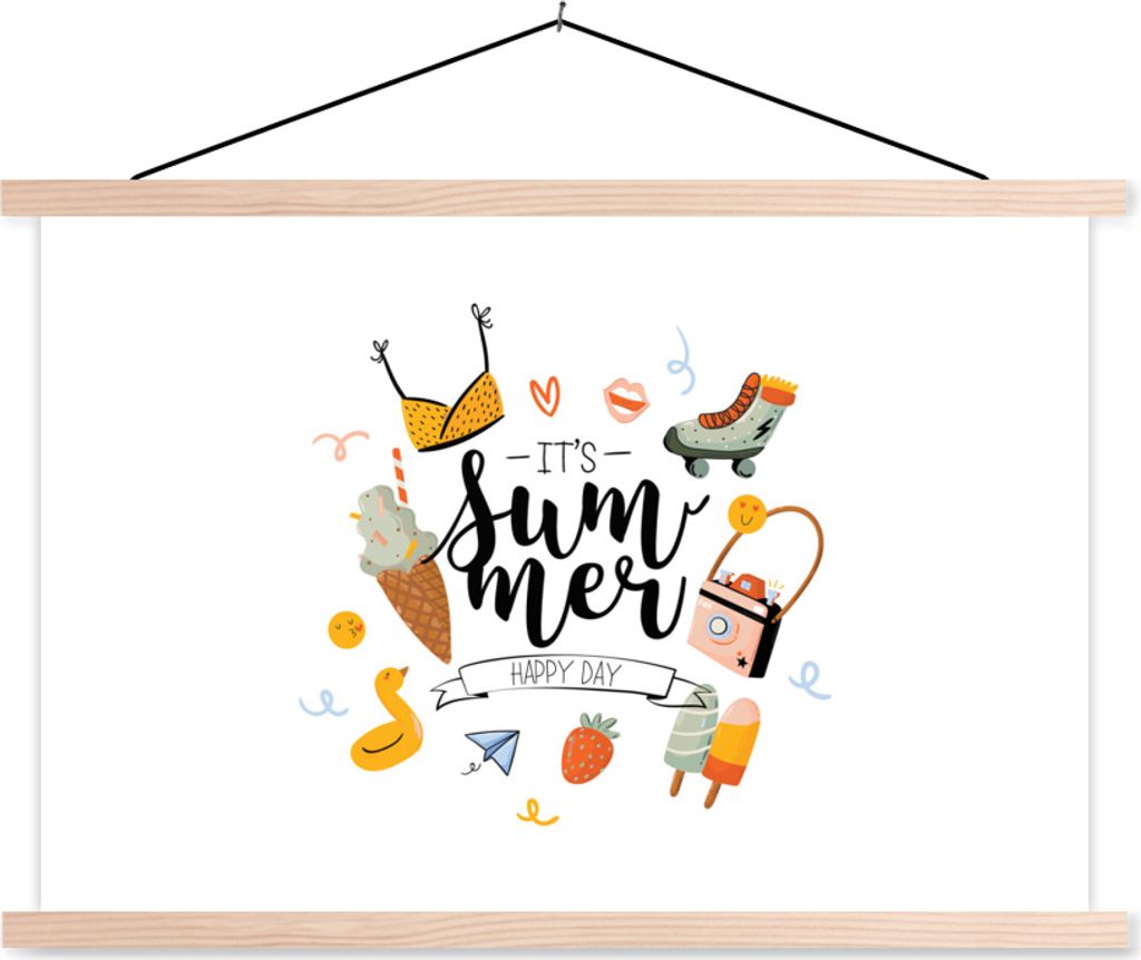 MuchoWow Textilposter Sommer - Bikini - Erdbeere 60x40 cm mit holzfarbenen Rahmen - Bilder