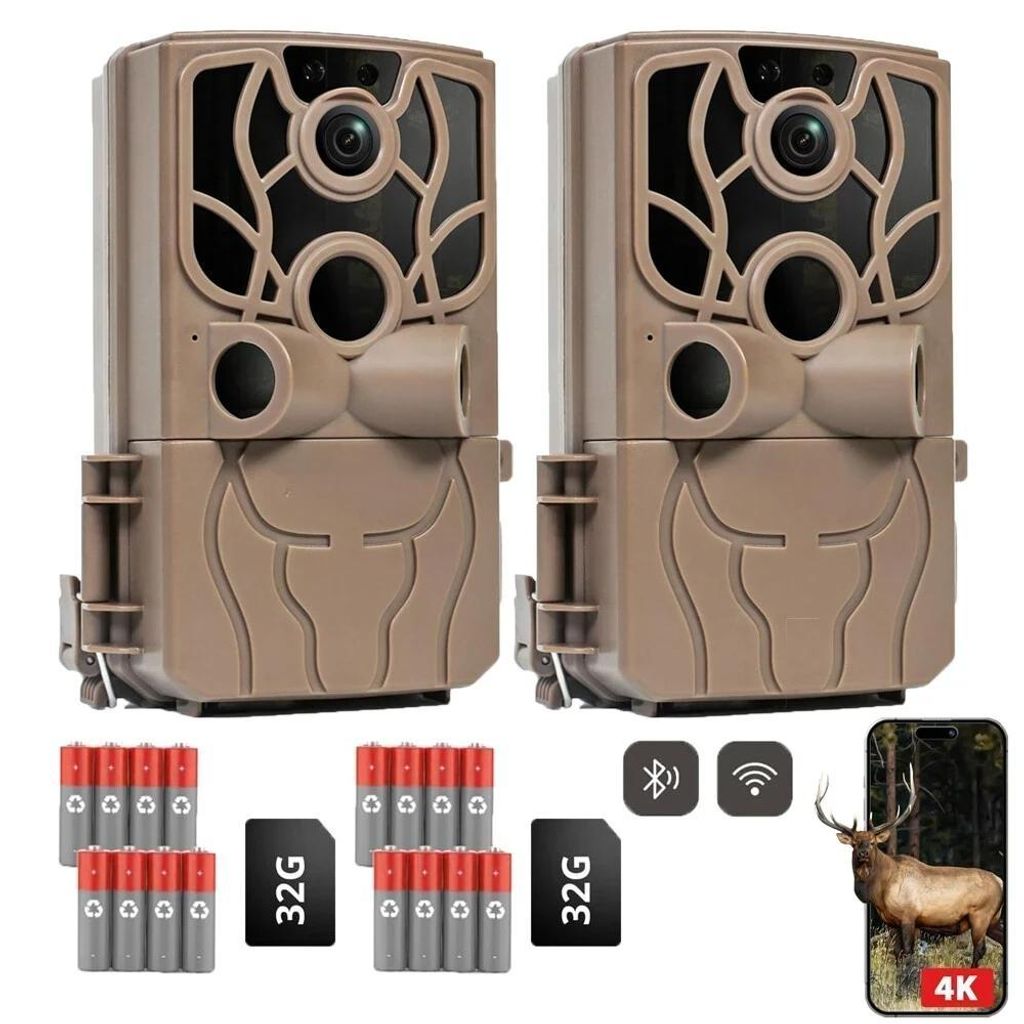 4K 48MP Wildkamera mit Handyübertragung APP Wildkamera Wlan mit Bewegungsmelder Nachtsicht 120 ° Weitwinkel Wildtierkamera IP66 Wasserdicht 2 Stück