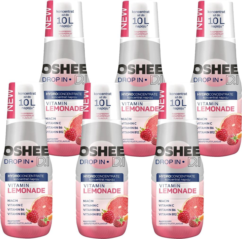 OSHEE Tropfen Vitamin Limonade Himbeer-Grapefruit-Sirup 500ml, 6 Stück