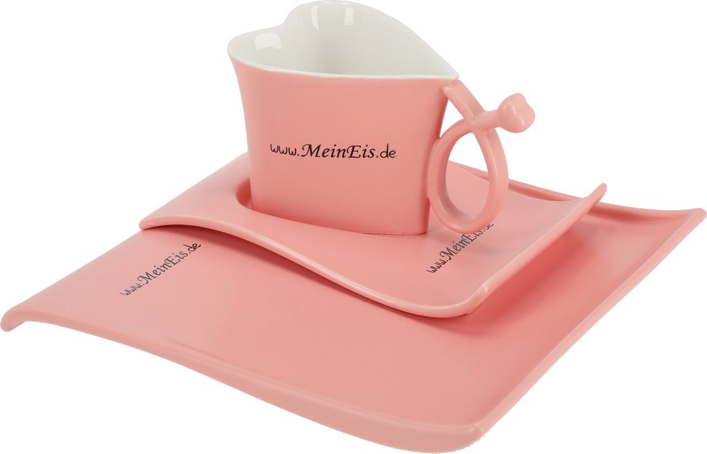 TIBU Tasse und Untertasse Set Herzform Beige Keramik Kuchenteller Dessertteller Kaffee Tee kreatives Geschenk Valentinstag Geburtstag (200ml)