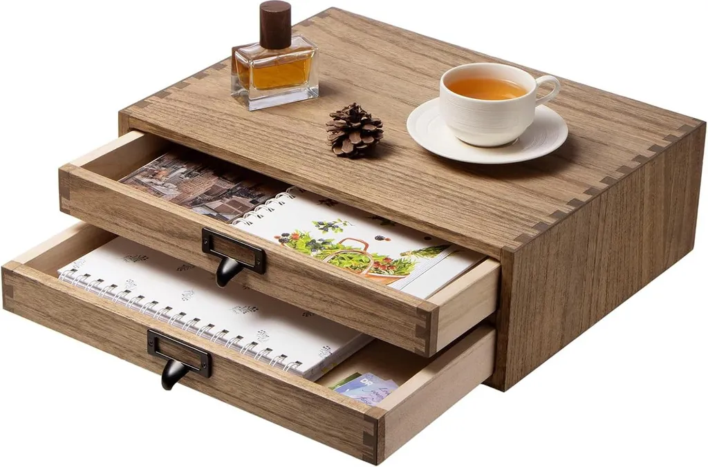 Système de rangement 2 tiroirs en bois massif marron foncé pour bureau