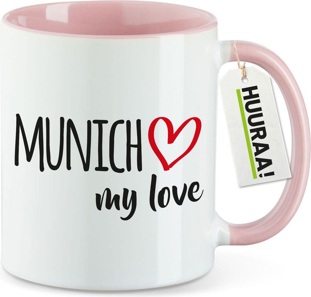 Huuraa Kaffeetasse Munich my love 330ml Rosa Keramik Kaffeebecher Geschenkidee