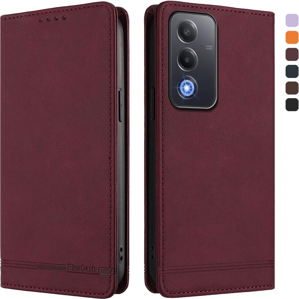 Hülle für Oppo A5/Oppo A3 Pro/Oppo A80/Oppo K12x, Retro Kunstleder Ständer Klapphülle mit Kartenfächer und Magnetische Rot