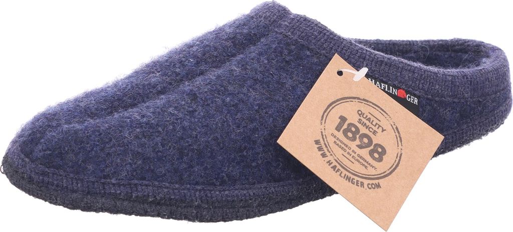 Haflinger Alaska Pantoffeln aus atmungsaktiver Schurwolle mit doppelter Filzsohle, Farbe Jeans