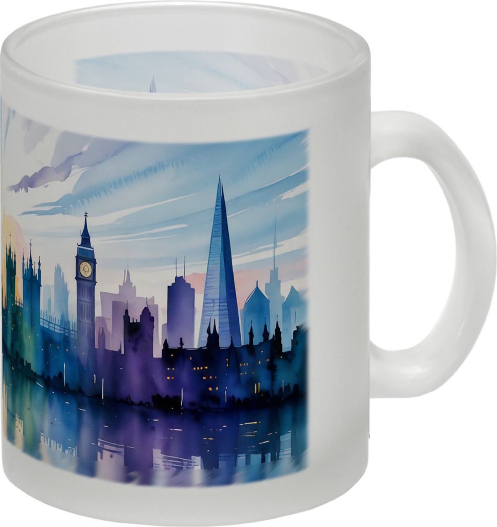 London Skyline Aquarell Glas Tasse