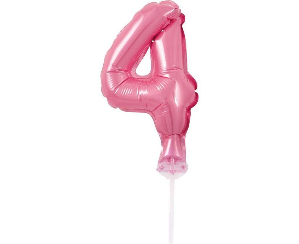 Folienballon für Torte, Zahl 4, rosa, 1 Stk.