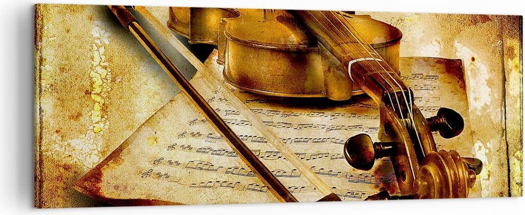 Bild auf Leinwand - Leinwandbild - Violine Instrument Notizen - 140x50cm - Wand Bild - Wanddeko - Leinwanddruck - Bilder - Kunstdruck - Wanddekorat...
