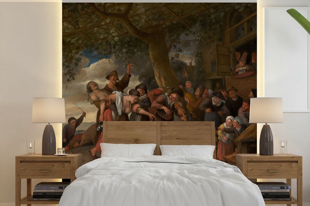 MuchoWow Fototapete für Wohnzimmer oder Schlafzimmer Wandtapete Vinyl Motivtapete Wer ein Schwein ist, muss im Schweinestall bleiben - Jan Steen...