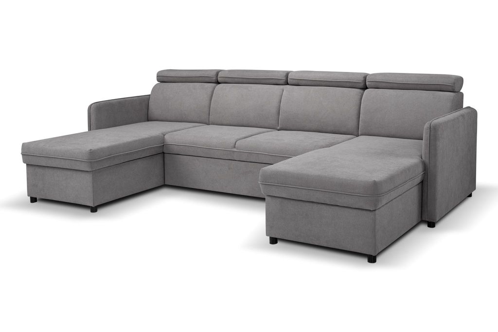 BARCELO Ecksofa 282x165 cm U-Form mit: Schlaffunktion, Bettkasten & Verstellbare Kopfstützen, Hellgrau – Enjoy New 21