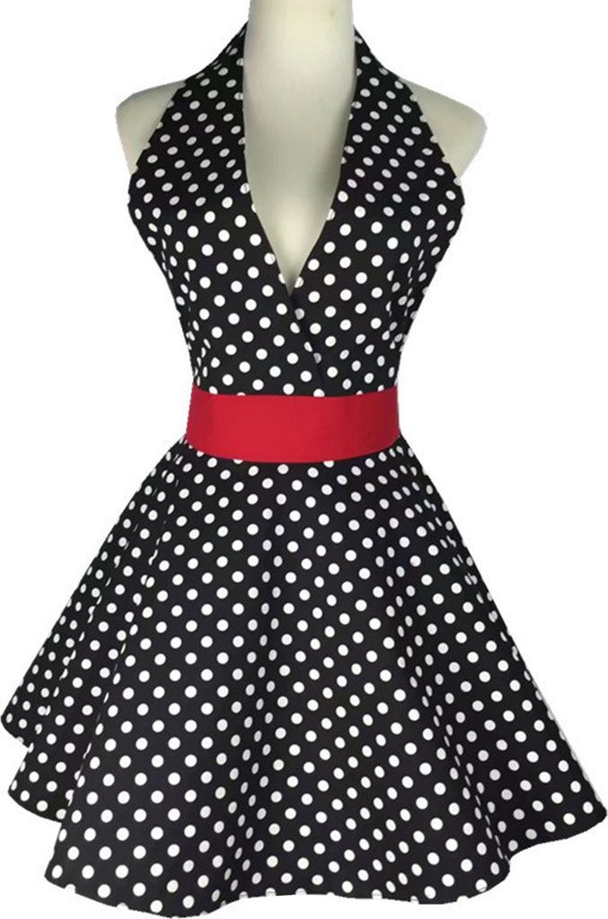 Süße Retro-Schürze für Damen, V-Ausschnitt, gepunktet, Produktbild 