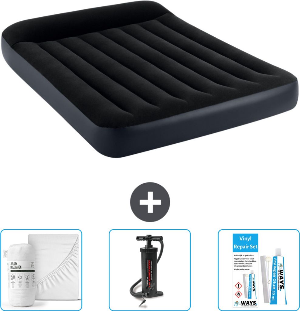 Intex Airbed – Doppelbett – 137 x 191 x 25 cm – Dunkelblau – Im Lieferumfang enthalten Spannbettuch - Pumpe en Reperaturset