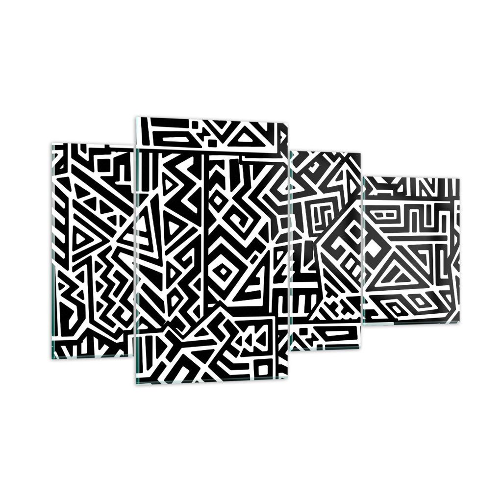 Bilder auf glas - 4 Teile - Op-Art. Schwarz Weiß - 120x70cm Produktbild 