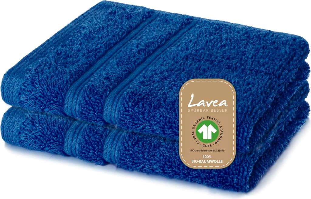 Lavea 2er Set Seiftuch 30x30 cm, Seiftücher & Waschlappen Bali aus Baumwolle Frottee, pflegeleicht, 100% GOTS Baumwolle, Navyblau