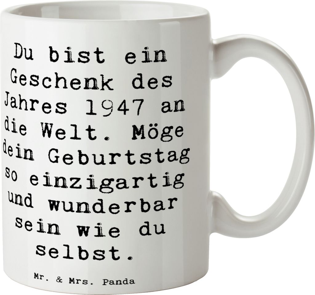 Mr. & Mrs. Panda Kaffeebecher Spruch 1947 Geburtstag - Weiß Produktbild 