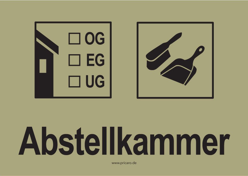 PRICARO Umzugsaufkleber "Abstellkammer" khaki, A6, 15 Stück