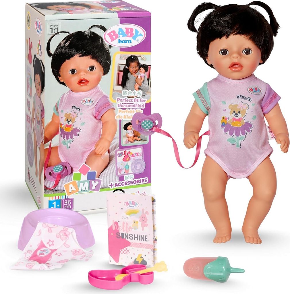 BABY born Amy 36cm Puppe - Babypuppe mit 7 Funktionen für Kleinkinder ab 1 Jahr