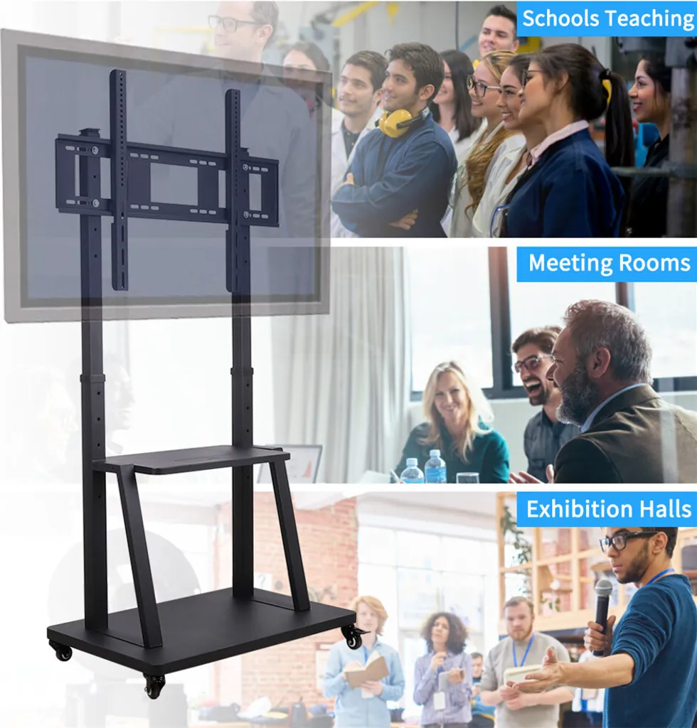 Support TV à roulettes sans perçage : la solution stable pour écrans 100"