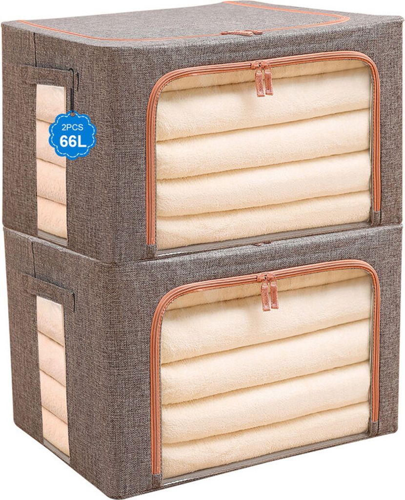 2er Pack Kleideraufbewahrungsbeutel Große Kapazität Faltbarer Organizer Staubdicht und feuchtigkeitsbeständig Grau 66L