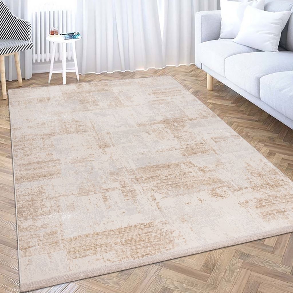 Eleganter Wohnzimmer-Teppich | glänzend | in beige-weiß Produktbild 
