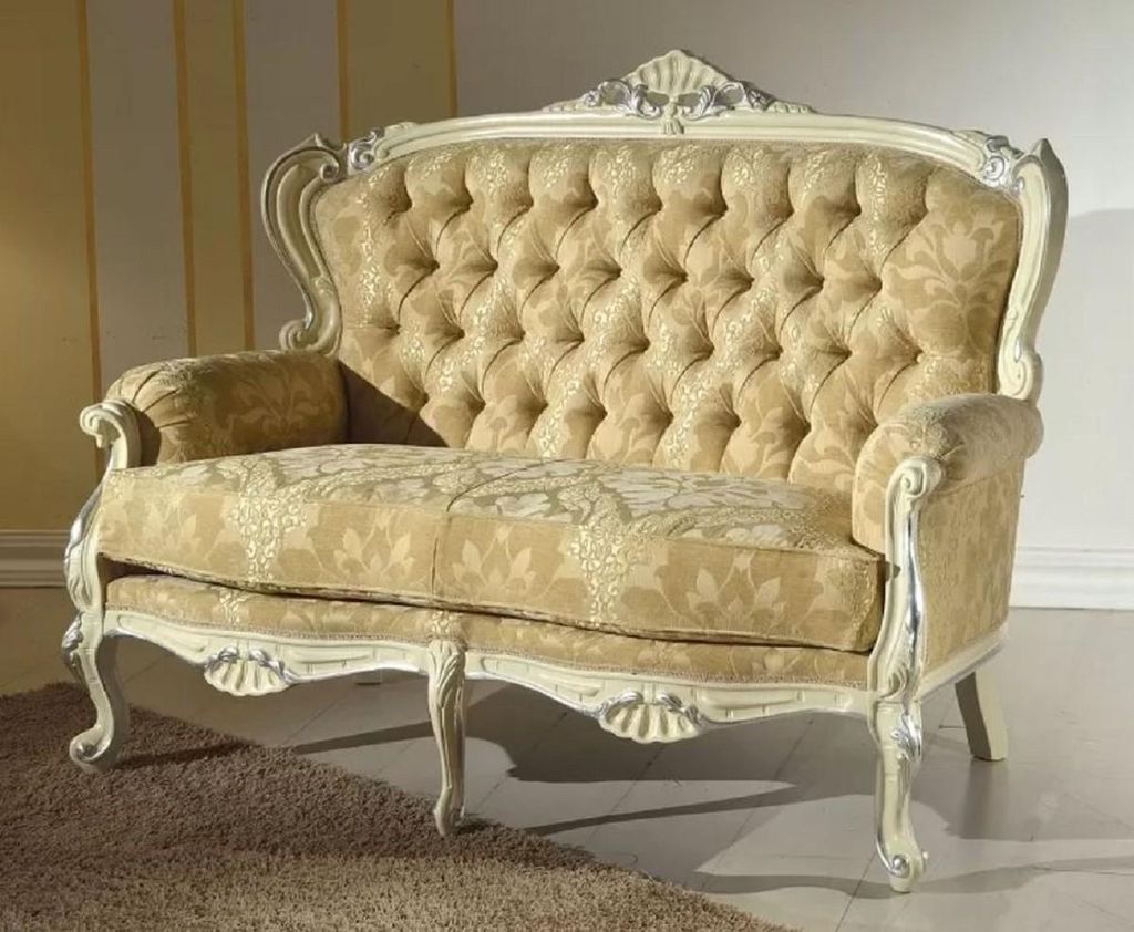 Casa Padrino Luxus Barock Sofa Gold / Cremefarben / Silber - Edles Wohnzimmer Sofa mit elegantem Muster - Barock Möbel - Luxus Qualität - Italy