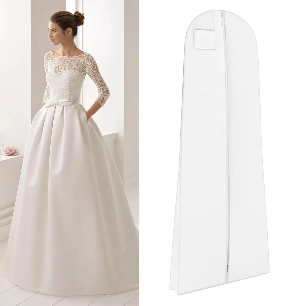 Housse pour robe de mariée anti-mites en tissu blanc épais