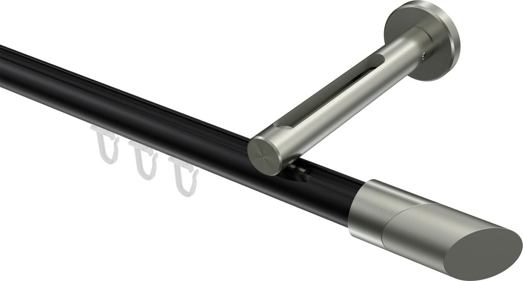 Interdeco Innenlaufstange / Gardinenstange mit Innenlauf Schwarz / Edelstahl-Optik, Typ Siteno Verano (Schräge Bicolor), 20 mm Ø 1-läufig, 140 cm