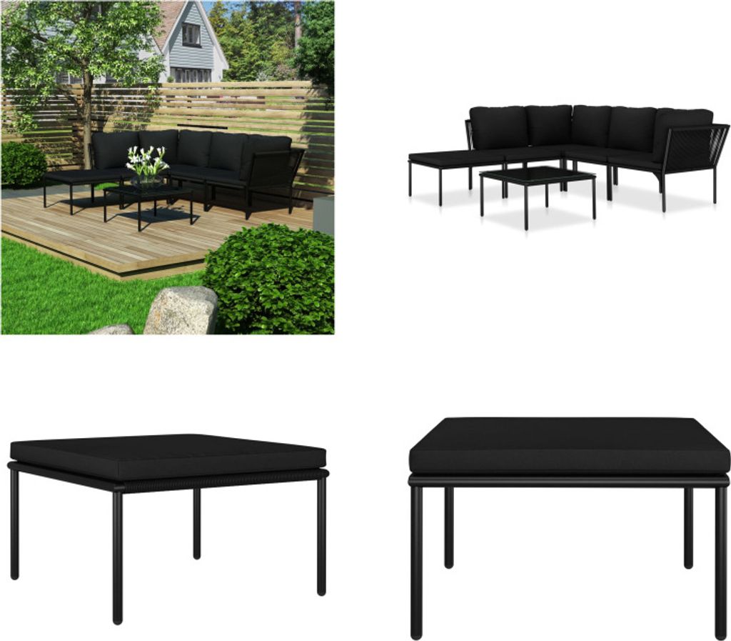 vidaXL 6 tlg. Garten Lounge Set mit Auflagen Schwarz PVC - Garten-Lounge-Set - Garten-Lounge-Sets - Outdoor Lounge-Set - Outdoor Lounge-Sets